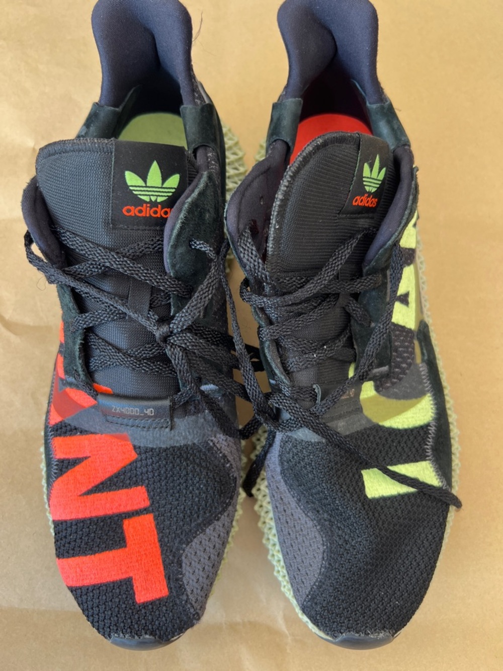 adidas Black Sneakers with Red and Neon Yellow Accents- Mens 12